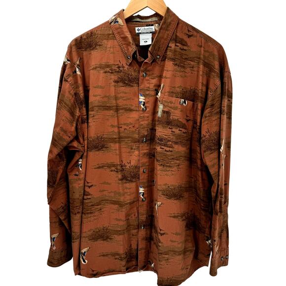 Columbia Shirt Mens Large River Lodge Button Down Duck Print Long Sleeve - Picture 1 of 7